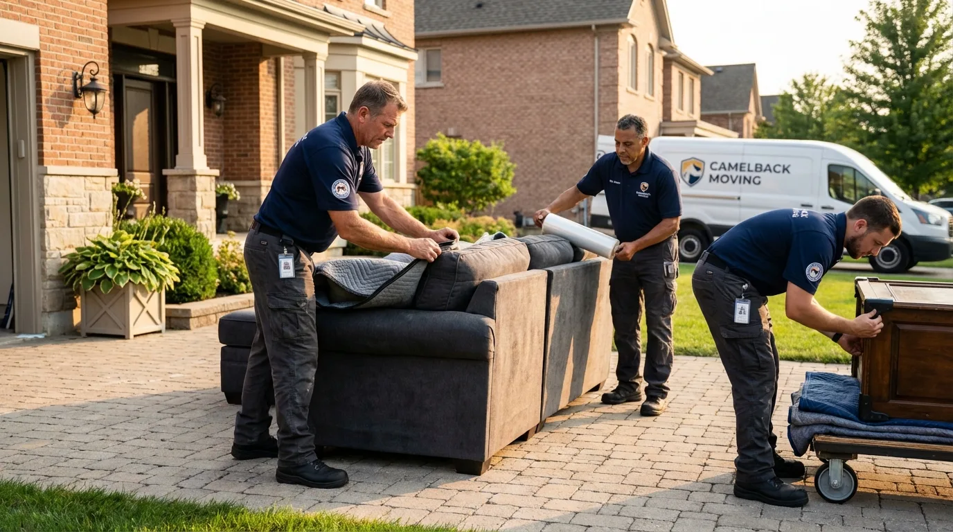 Large estate moving crew wrapping furniture in Oran, MO